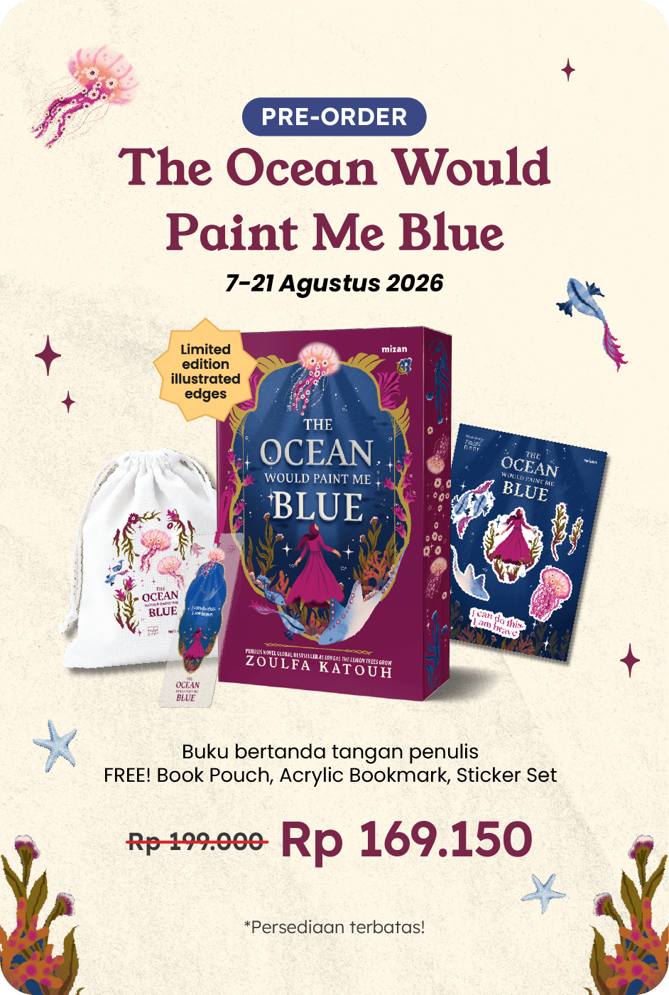 The Ocean Would Paint Me Blue (Illustration Edges) - Exclusive Pre Order + Acrylic Bookmark, Pouch & Sticker Set