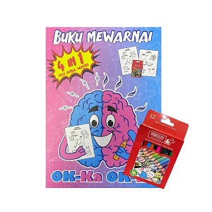 Mewarnai 4 In 1 (Lembar Mewarnai / Bilingual Indonesia - Inggris / Free Set Pensil Warna)