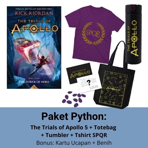 Paket Python - The Trials Of Apollo 5: The Tower Of Nero + Tumbler + Tshirt + Totebag (Bonus Benih + Kartu Ucapan) (Pre Order)
